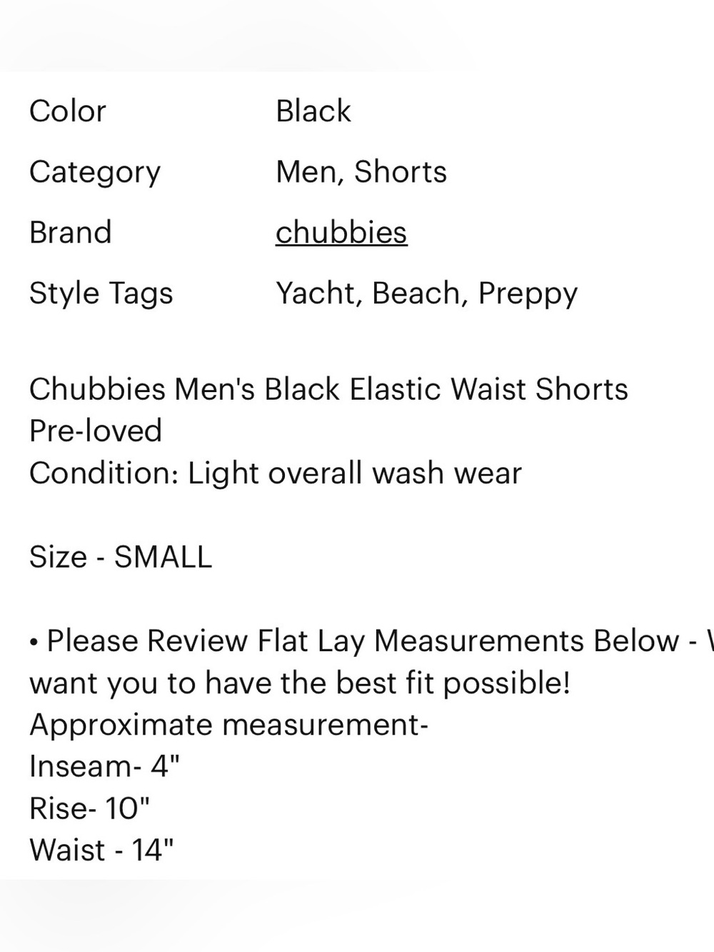 Chubbies Black 4" Inseam Elastic Waist Casual Preppy Shorts Size Small - Picture 4 of 4